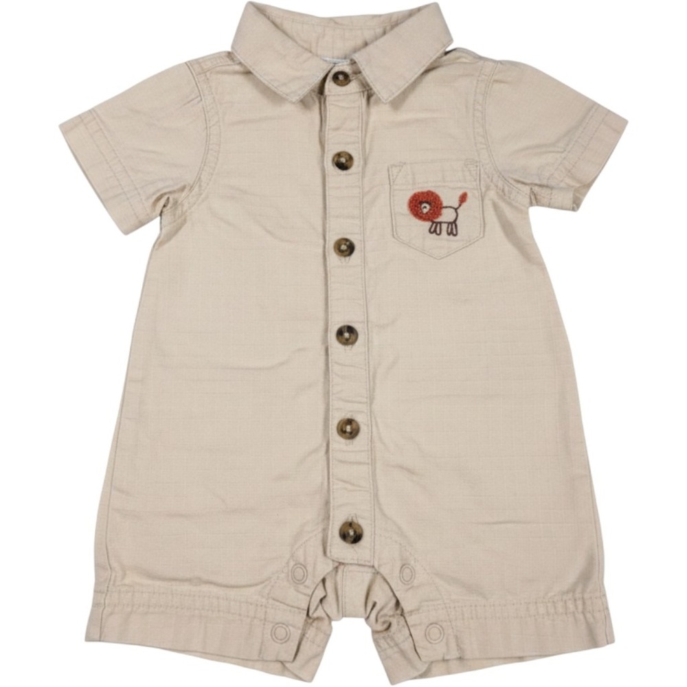 Gymboree Vintage 2002 Baby Boy Preemie Khaki Ripstop Lion Romper One-Piece Tan